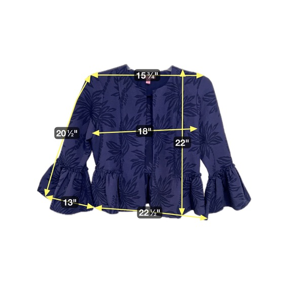 Lilly Pulitzer | Shaylee Palm Tree Jacquard Navy Jacket Flare Sleeves Size Small - Picture 7 of 7